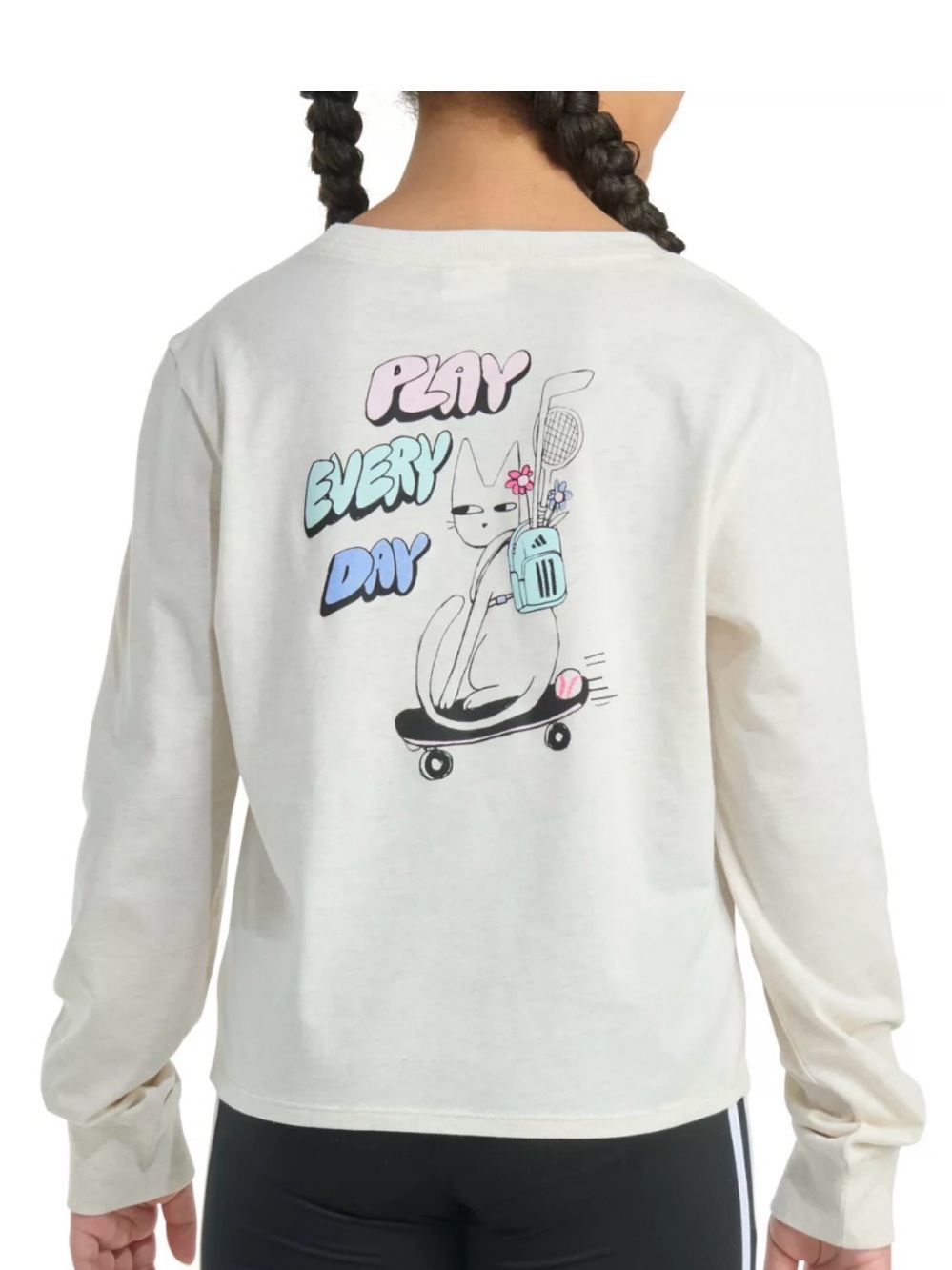 Adidas Long-Sleeve Tee with Skateboarding Cat Graphic